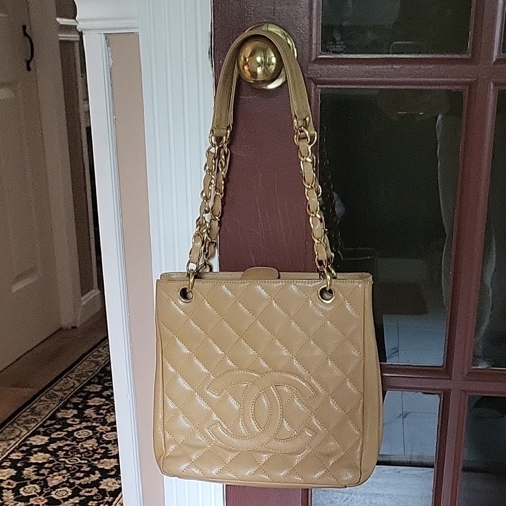 CHANEL Tan Quilted Shoulder Bag